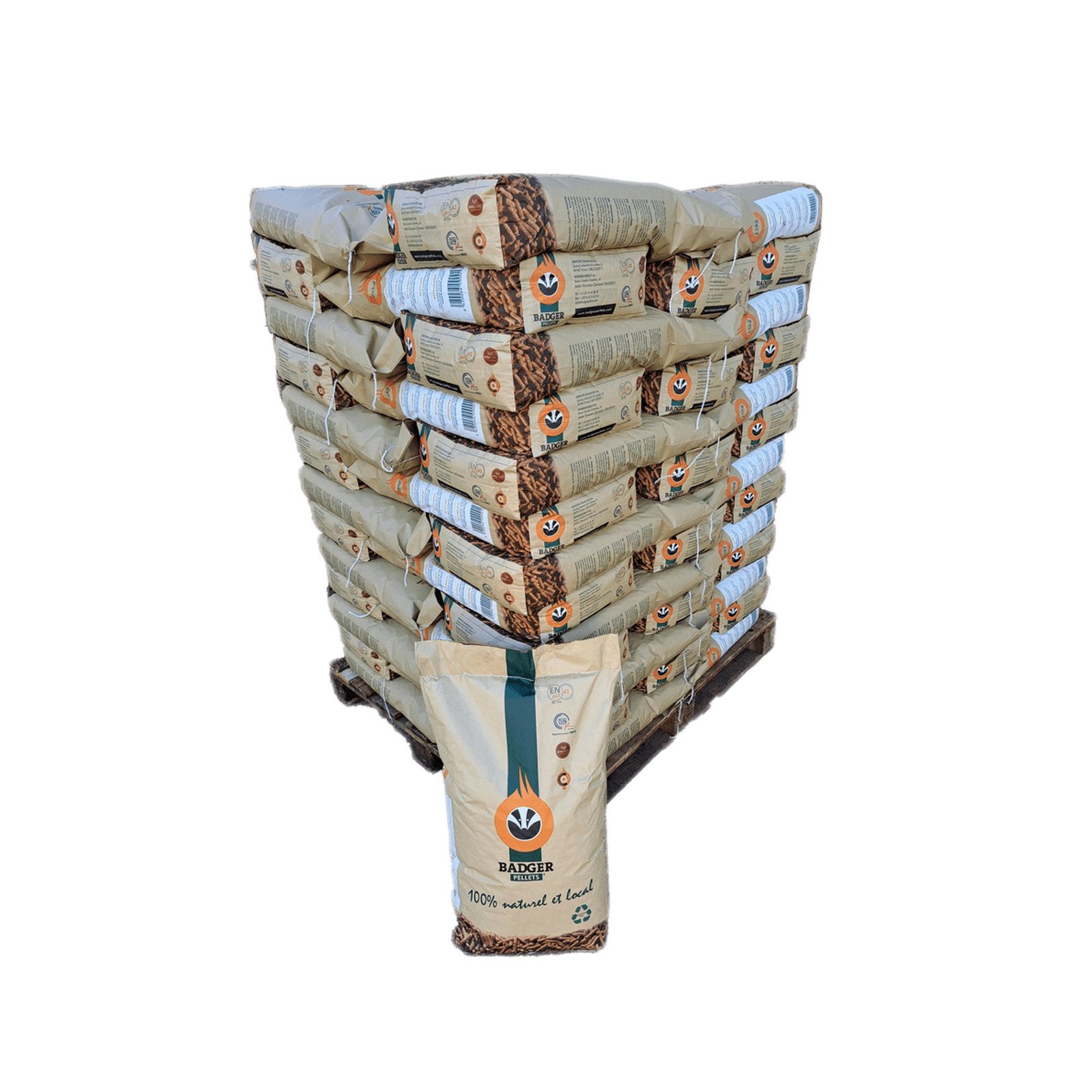Granulés de bois Badger – palette de 65 sacs